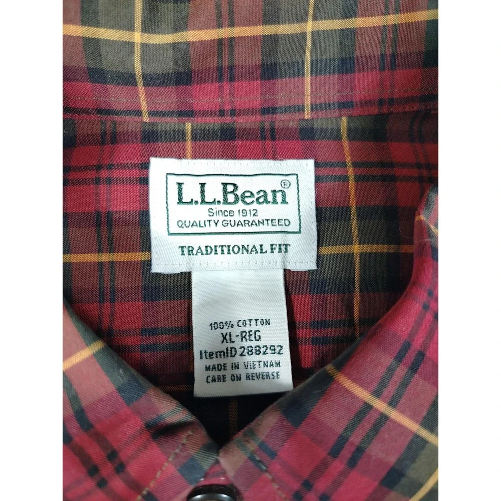 L.L.Bean Kennebunk Sport Shirt Mens XL Red Green Plaid Long Sleeve Office Casual